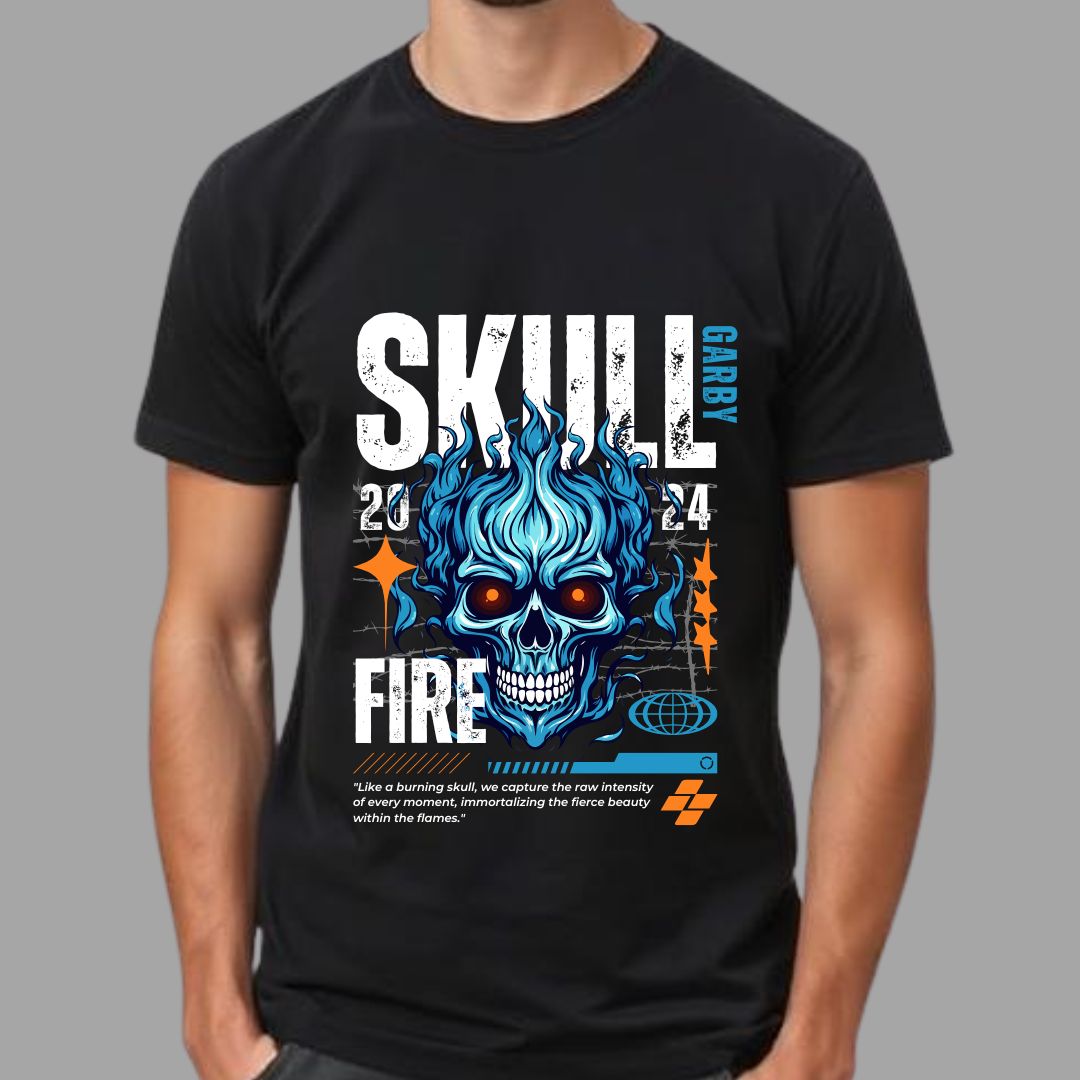 Skull Fire Half Sleeve T-Shirt